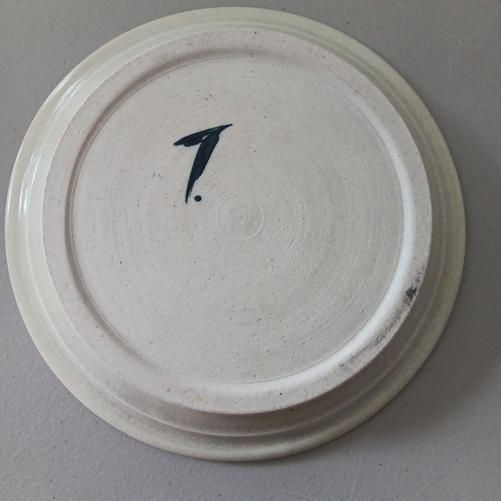 Vintage Salt Glaze Pottery 9" Plate Blue Glaze Artist Signed Studio Pottery Asia - Picture 4 of 8